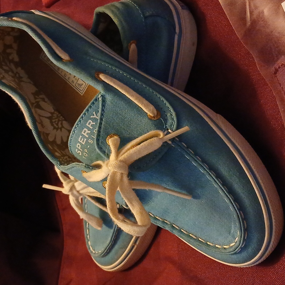 Sperry Womans Teal and White Boat Shoes 8.5 - Picture 3 of 7